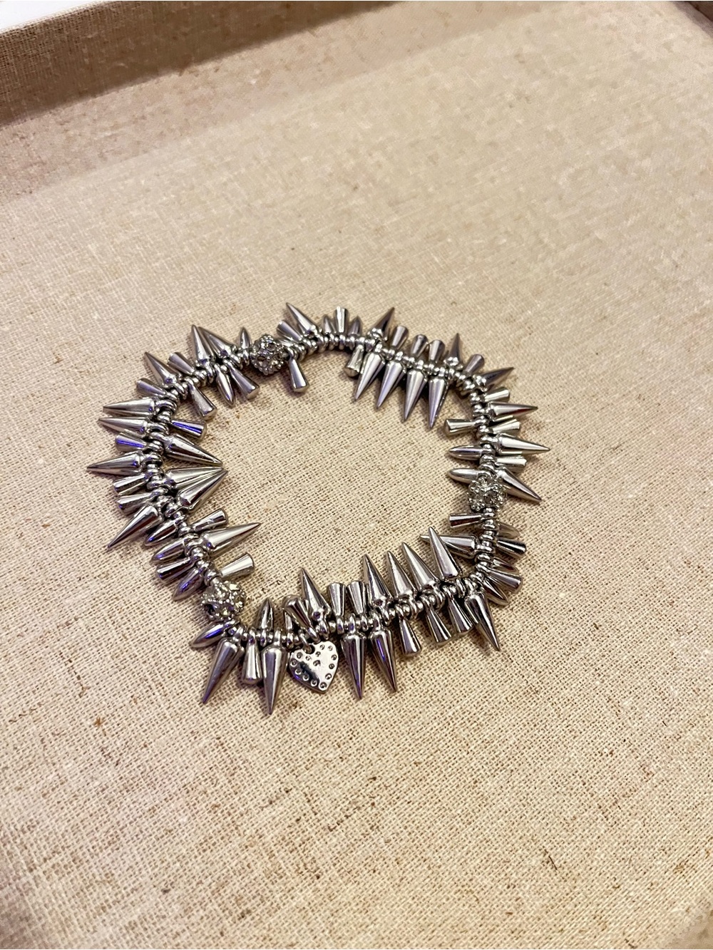 Stella & Dot Silver Spike and Heart Charm Stretch Bracelet